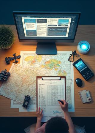 Image representing production logistics coordination with schedules, maps, and communication tools